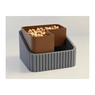 3D Baskı Fıstık Kasesi - Çift Hazneli Kabuk Ayırıcı Sunum Kasesi - Gri Kahverengi