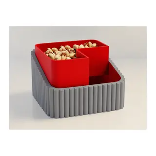 3D Baskı Fıstık Kasesi - Çift Hazneli Kabuk Ayırıcı Sunum Kasesi - Gri Kırmızı