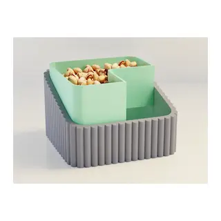 3D Baskı Fıstık Kasesi - Çift Hazneli Kabuk Ayırıcı Sunum Kasesi - Gri Mint