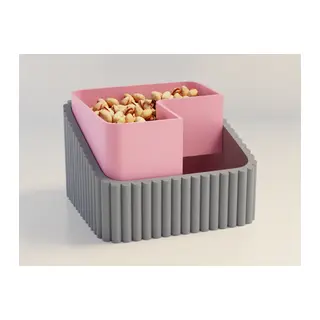 3D Baskı Fıstık Kasesi - Çift Hazneli Kabuk Ayırıcı Sunum Kasesi - Gri Pembe