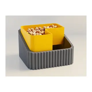 3D Baskı Fıstık Kasesi - Çift Hazneli Kabuk Ayırıcı Sunum Kasesi - Gri Sarı