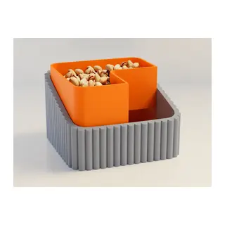 3D Baskı Fıstık Kasesi - Çift Hazneli Kabuk Ayırıcı Sunum Kasesi - Gri Turuncu