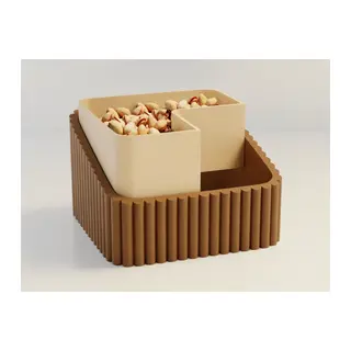 3D Baskı Fıstık Kasesi - Çift Hazneli Kabuk Ayırıcı Sunum Kasesi - Kahverengi Bej