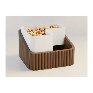 3D Baskı Fıstık Kasesi - Çift Hazneli Kabuk Ayırıcı Sunum Kasesi - Kahverengi Beyaz