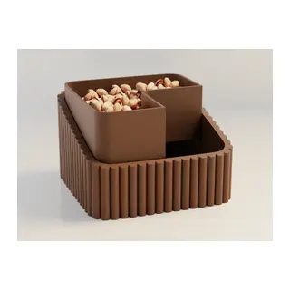 3D Baskı Fıstık Kasesi - Çift Hazneli Kabuk Ayırıcı Sunum Kasesi - Kahverengi Kahverengi