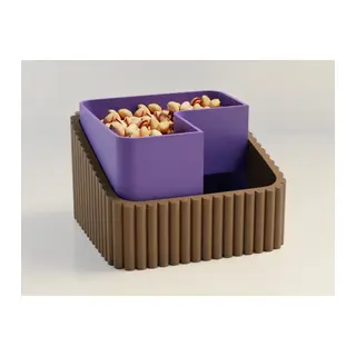 3D Baskı Fıstık Kasesi - Çift Hazneli Kabuk Ayırıcı Sunum Kasesi - Kahverengi Mor
