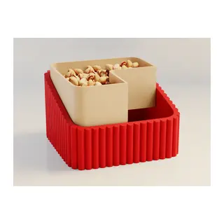 3D Baskı Fıstık Kasesi - Çift Hazneli Kabuk Ayırıcı Sunum Kasesi - Kırmızı Bej