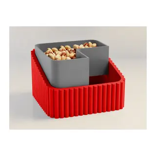 3D Baskı Fıstık Kasesi - Çift Hazneli Kabuk Ayırıcı Sunum Kasesi - Kırmızı Gri