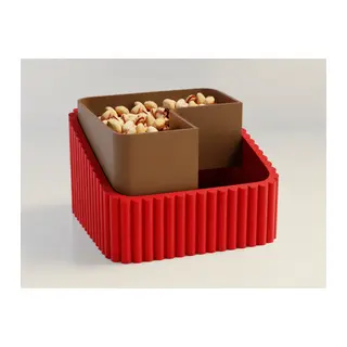 3D Baskı Fıstık Kasesi - Çift Hazneli Kabuk Ayırıcı Sunum Kasesi - Kırmızı Kahverengi