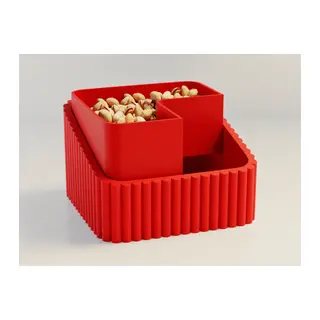 3D Baskı Fıstık Kasesi - Çift Hazneli Kabuk Ayırıcı Sunum Kasesi - Kırmızı Kırmızı