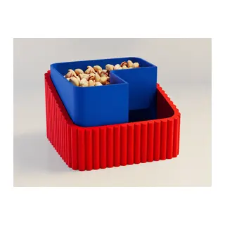 3D Baskı Fıstık Kasesi - Çift Hazneli Kabuk Ayırıcı Sunum Kasesi - Kırmızı Mavi
