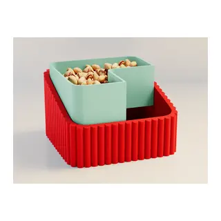 3D Baskı Fıstık Kasesi - Çift Hazneli Kabuk Ayırıcı Sunum Kasesi - Kırmızı Mint