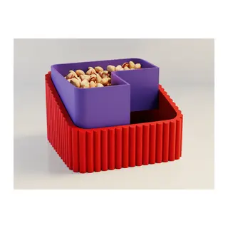 3D Baskı Fıstık Kasesi - Çift Hazneli Kabuk Ayırıcı Sunum Kasesi - Kırmızı Mor