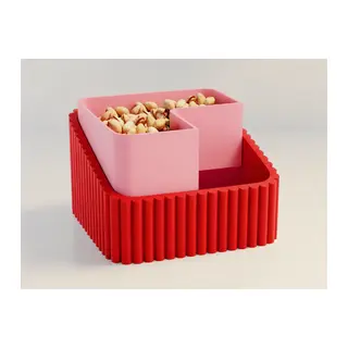 3D Baskı Fıstık Kasesi - Çift Hazneli Kabuk Ayırıcı Sunum Kasesi - Kırmızı Pembe