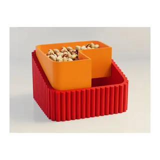 3D Baskı Fıstık Kasesi - Çift Hazneli Kabuk Ayırıcı Sunum Kasesi - Kırmızı Turuncu