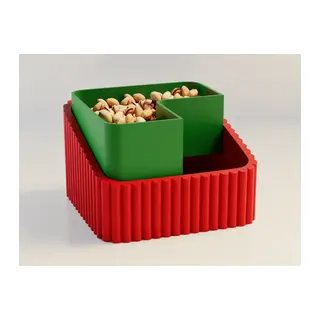3D Baskı Fıstık Kasesi - Çift Hazneli Kabuk Ayırıcı Sunum Kasesi - Kırmızı Yeşil
