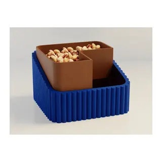 3D Baskı Fıstık Kasesi - Çift Hazneli Kabuk Ayırıcı Sunum Kasesi - Mavi Kahverengi