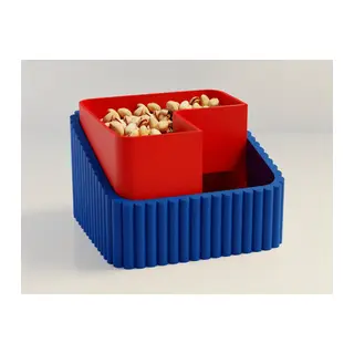 3D Baskı Fıstık Kasesi - Çift Hazneli Kabuk Ayırıcı Sunum Kasesi - Mavi Kırmızı