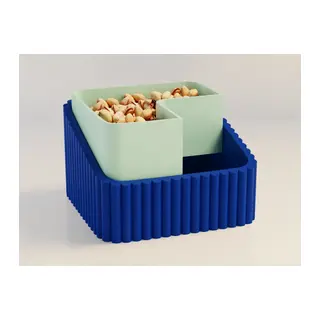 3D Baskı Fıstık Kasesi - Çift Hazneli Kabuk Ayırıcı Sunum Kasesi - Mavi Mint