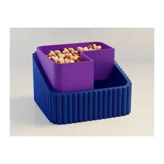 3D Baskı Fıstık Kasesi - Çift Hazneli Kabuk Ayırıcı Sunum Kasesi - Mavi Mor
