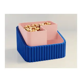 3D Baskı Fıstık Kasesi - Çift Hazneli Kabuk Ayırıcı Sunum Kasesi - Mavi Pembe
