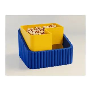 3D Baskı Fıstık Kasesi - Çift Hazneli Kabuk Ayırıcı Sunum Kasesi - Mavi Sarı