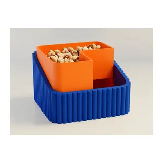3D Baskı Fıstık Kasesi - Çift Hazneli Kabuk Ayırıcı Sunum Kasesi - Mavi Turuncu