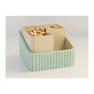 3D Baskı Fıstık Kasesi - Çift Hazneli Kabuk Ayırıcı Sunum Kasesi - Mint Bej