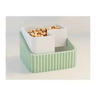 3D Baskı Fıstık Kasesi - Çift Hazneli Kabuk Ayırıcı Sunum Kasesi - Mint Beyaz