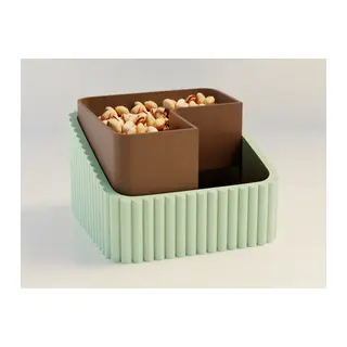 3D Baskı Fıstık Kasesi - Çift Hazneli Kabuk Ayırıcı Sunum Kasesi - Mint Kahverengi
