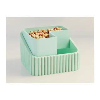 3D Baskı Fıstık Kasesi - Çift Hazneli Kabuk Ayırıcı Sunum Kasesi - Mint Mint