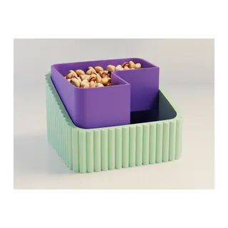 3D Baskı Fıstık Kasesi - Çift Hazneli Kabuk Ayırıcı Sunum Kasesi - Mint Mor