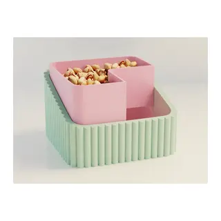 3D Baskı Fıstık Kasesi - Çift Hazneli Kabuk Ayırıcı Sunum Kasesi - Mint Pembe