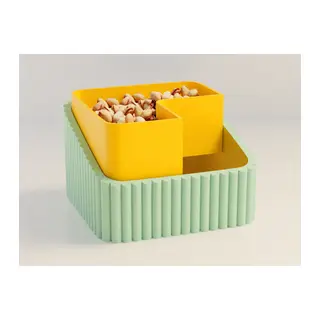3D Baskı Fıstık Kasesi - Çift Hazneli Kabuk Ayırıcı Sunum Kasesi - Mint Sarı