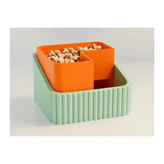 3D Baskı Fıstık Kasesi - Çift Hazneli Kabuk Ayırıcı Sunum Kasesi - Mint Turuncu