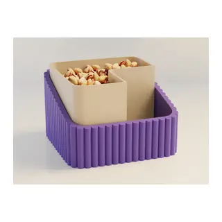 3D Baskı Fıstık Kasesi - Çift Hazneli Kabuk Ayırıcı Sunum Kasesi - Mor Bej
