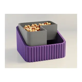 3D Baskı Fıstık Kasesi - Çift Hazneli Kabuk Ayırıcı Sunum Kasesi - Mor Gri