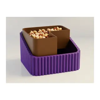 3D Baskı Fıstık Kasesi - Çift Hazneli Kabuk Ayırıcı Sunum Kasesi - Mor Kahverengi