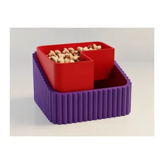 3D Baskı Fıstık Kasesi - Çift Hazneli Kabuk Ayırıcı Sunum Kasesi - Mor Kırmızı