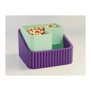 3D Baskı Fıstık Kasesi - Çift Hazneli Kabuk Ayırıcı Sunum Kasesi - Mor Mint
