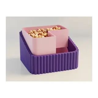 3D Baskı Fıstık Kasesi - Çift Hazneli Kabuk Ayırıcı Sunum Kasesi - Mor Pembe