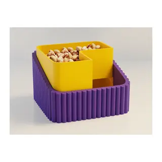 3D Baskı Fıstık Kasesi - Çift Hazneli Kabuk Ayırıcı Sunum Kasesi - Mor Sarı