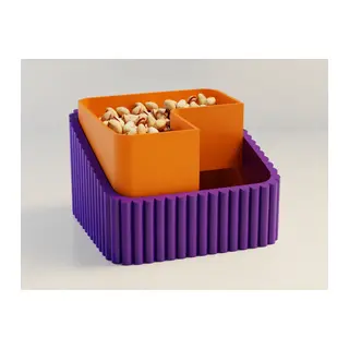 3D Baskı Fıstık Kasesi - Çift Hazneli Kabuk Ayırıcı Sunum Kasesi - Mor Turuncu