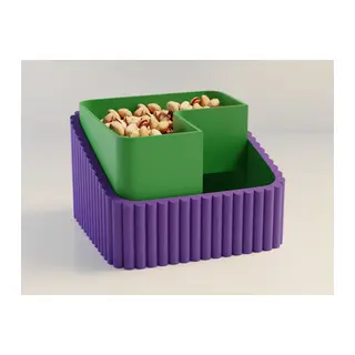 3D Baskı Fıstık Kasesi - Çift Hazneli Kabuk Ayırıcı Sunum Kasesi - Mor Yeşil