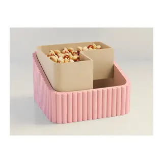 3D Baskı Fıstık Kasesi - Çift Hazneli Kabuk Ayırıcı Sunum Kasesi - Pembe Bej