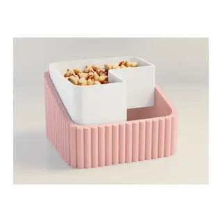 3D Baskı Fıstık Kasesi - Çift Hazneli Kabuk Ayırıcı Sunum Kasesi - Pembe Beyaz