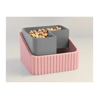 3D Baskı Fıstık Kasesi - Çift Hazneli Kabuk Ayırıcı Sunum Kasesi - Pembe Gri