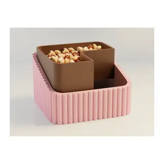 3D Baskı Fıstık Kasesi - Çift Hazneli Kabuk Ayırıcı Sunum Kasesi - Pembe Kahverengi