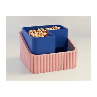 3D Baskı Fıstık Kasesi - Çift Hazneli Kabuk Ayırıcı Sunum Kasesi - Pembe Mavi