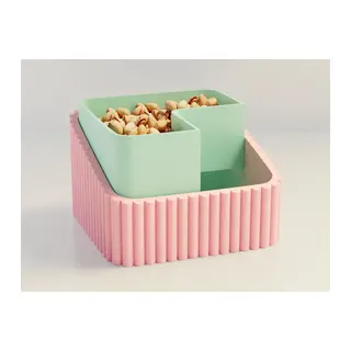 3D Baskı Fıstık Kasesi - Çift Hazneli Kabuk Ayırıcı Sunum Kasesi - Pembe Mint